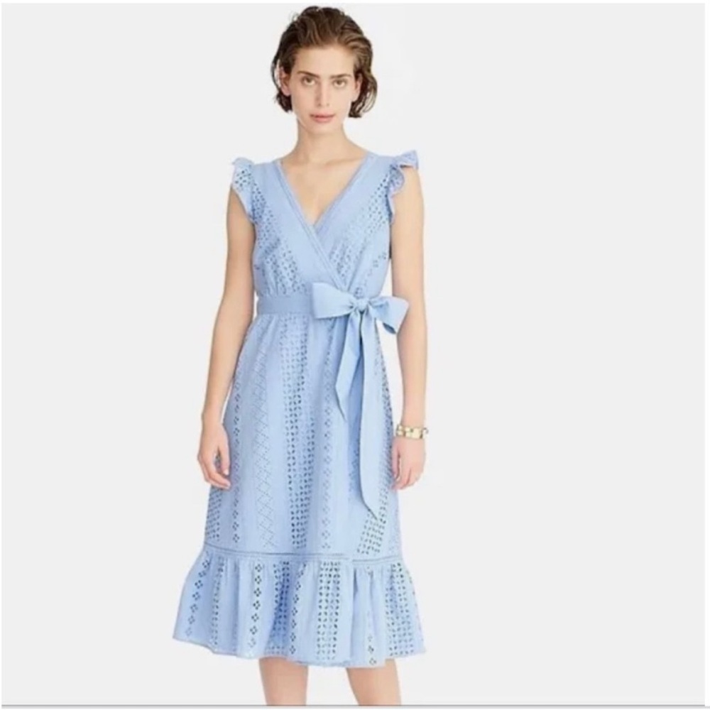 J. Crew. Allover Eyelet Wrap Dress in Sky Blue 2